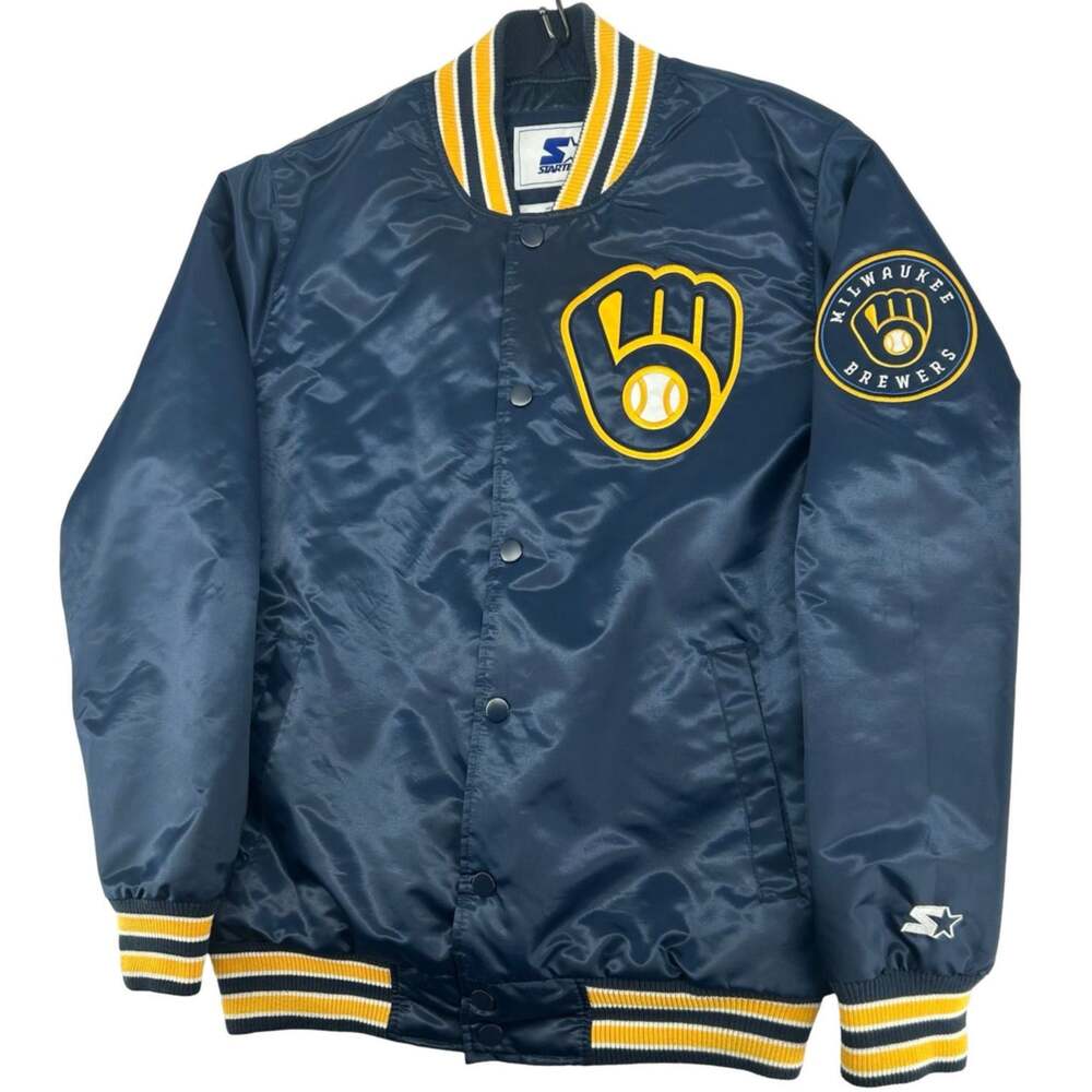 Men's Navy Blue Starter MLB Milwaukee Brewers The Diamond Full-Snap Jacket Sz M